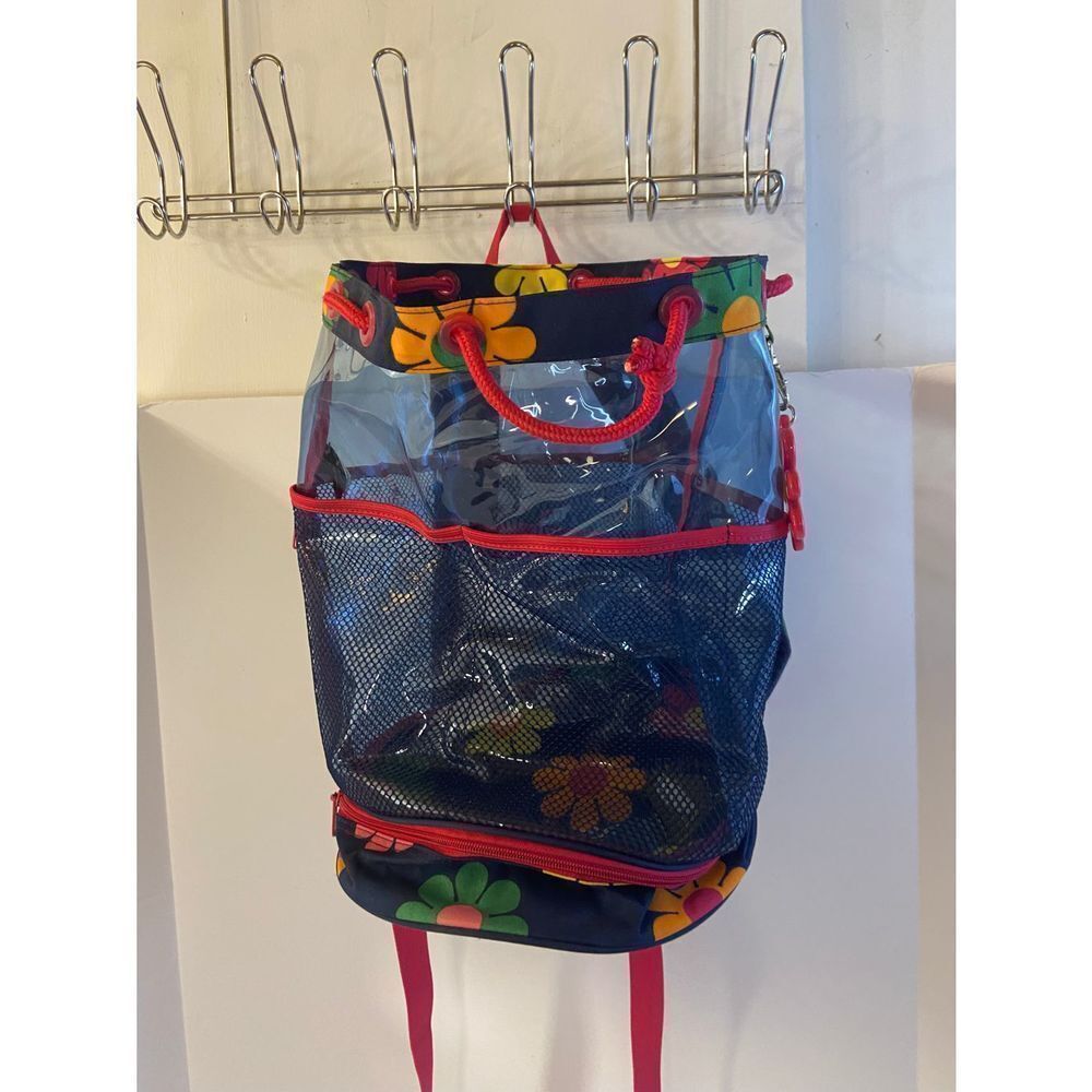 Gap clear pool beach bag cinch zipper flowers 14x10”